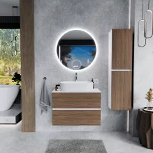 HD Zyra Silk Matt White-Oak 60/80/100/120 komplett fürdőszoba bútor szett fali mosdószekrénnyel, selymes matt fehér mosdópulttal, tükörrel és magasszekrénnyel