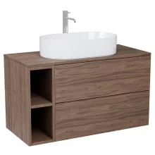 HD Zyra Pro+ Silk Matt White-Oak 80 fali mosdószekrény, push-to-open mechanizmussal, oak mosdópulttal és kiegészítő oak fali modullal
