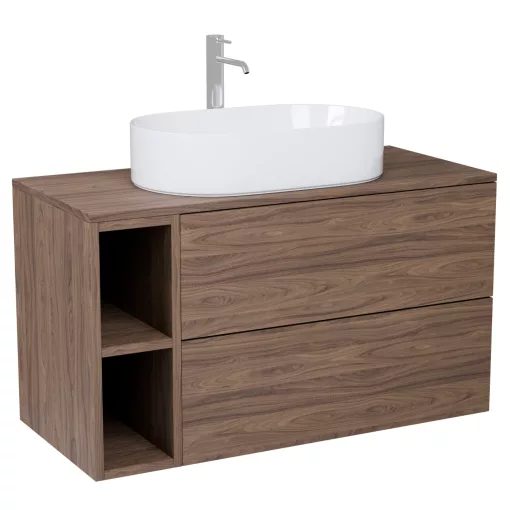 HD Zyra Pro+ Silk Matt White-Oak 80 fali mosdószekrény, push-to-open mechanizmussal, oak mosdópulttal és kiegészítő oak fali modullal
