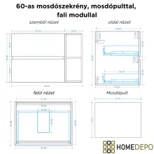 HD Zyra Pro+ Silk Matt White-Oak 80 fali mosdószekrény, push-to-open mechanizmussal, oak mosdópulttal és kiegészítő oak fali modullal