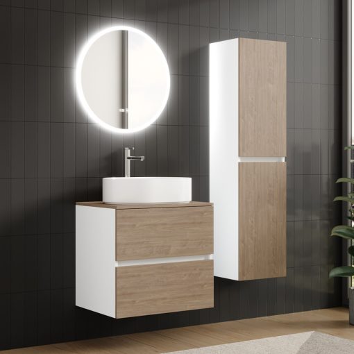 HD Zyra Silk Matt White-Oak 60 fali mosdószekrény oak mosdópulttal