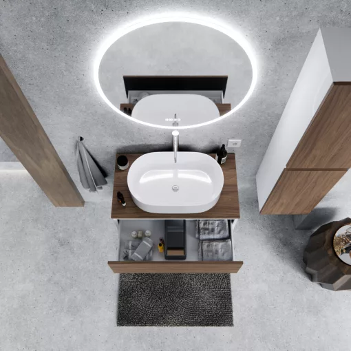 HD Zyra Silk Matt White-Oak 60 fali mosdószekrény oak mosdópulttal