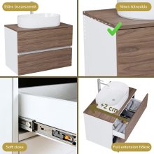 HD Zyra Silk Matt White-Oak 60 fali mosdószekrény oak mosdópulttal