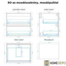 HD Zyra Pro Silk Matt White-Oak 60 komplett fürdőszoba bútor fali push-to-open mosdószekrénnyel, oak mosdópulttal és tükörrel