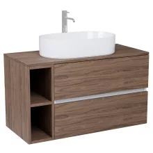 HD Zyra+ Silk Matt White-Oak 80 komplett fürdőszoba bútor fali mosdószekrénnyel, oak mosdópulttal, kiegészítő oak fali modullal és tükörrel