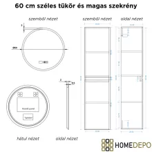 HD Zyra Pro Silk Matt White-Oak 60 komplett fürdőszoba bútor szett fali push-to-open mosdószekrénnyel, oak mosdópulttal, tükörrel és magasszekrénnyel