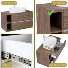 HD Zyra+ Silk Matt White-Oak 80 komplett fürdőszoba bútor szett fali mosdószekrénnyel, oak mosdópulttal, kiegészítő oak fali modullal, tükörrel és magasszekrénnyel