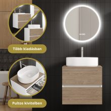 HD Zyra Silk Matt White-Oak 60 komplett fürdőszoba bútor szett fali mosdószekrénnyel, oak mosdópulttal, tükörrel és magasszekrénnyel