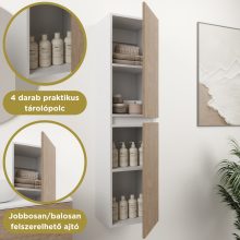 HD Zyra Silk Matt White-Oak 60 komplett fürdőszoba bútor szett fali mosdószekrénnyel, oak mosdópulttal, tükörrel és magasszekrénnyel