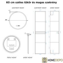 HD Zyra Silk Matt White-Oak 60 komplett fürdőszoba bútor szett fali mosdószekrénnyel, oak mosdópulttal, tükörrel és magasszekrénnyel