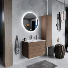 HD Aria Pro Oak 60 fali mosdószekrény, push-to-open mechanizmussal, fényes fehér slim mosdóval