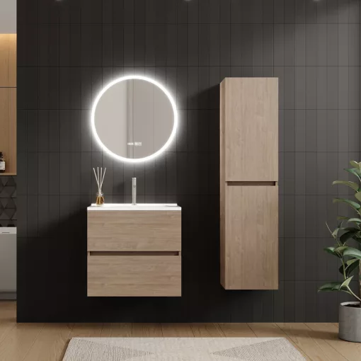 HD Aria Oak 60 fali mosdószekrény fényes fehér slim mosdóval