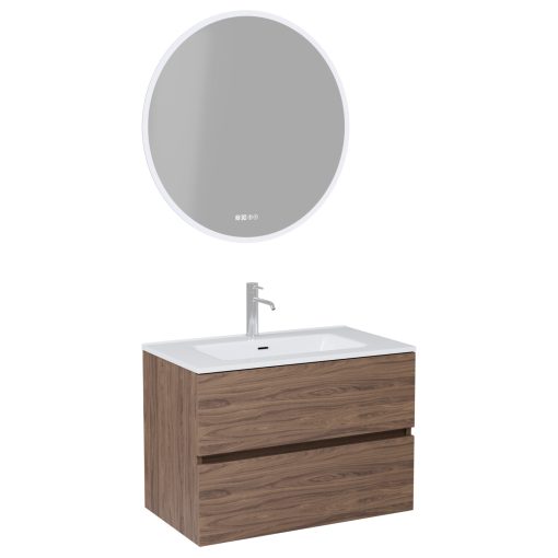 HD Aria Oak 60 komplett fürdőszoba bútor fali mosdószekrénnyel, fényes fehér slim mosdóval és tükörrel