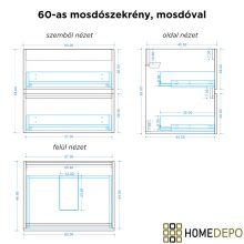 HD Aria Pro Oak 60 komplett fürdőszoba bútor szett fali push-to-open mosdószekrénnyel, fényes fehér slim mosdóval, tükörrel és magasszekrénnyel