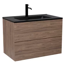 HD Aria Pro Oak 60 fali mosdószekrény, push-to-open mechanizmussal, matt fekete slim mosdóval