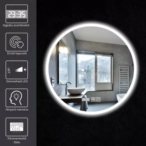 HD Aria Pro Oak 60 komplett fürdőszoba bútor fali push-to-open mosdószekrénnyel, matt fekete slim mosdóval és tükörrel