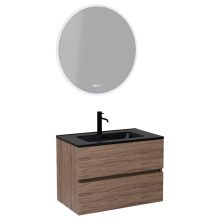 HD Aria Oak 60 komplett fürdőszoba bútor fali mosdószekrénnyel, matt fekete slim mosdóval és tükörrel