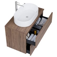 HD Zyra Pro Oak 60 fali mosdószekrény, push-to-open mechanizmussal, tölgyfa színű mosdópulttal