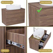 HD Zyra Pro Oak 60 fali mosdószekrény, push-to-open mechanizmussal, tölgyfa színű mosdópulttal