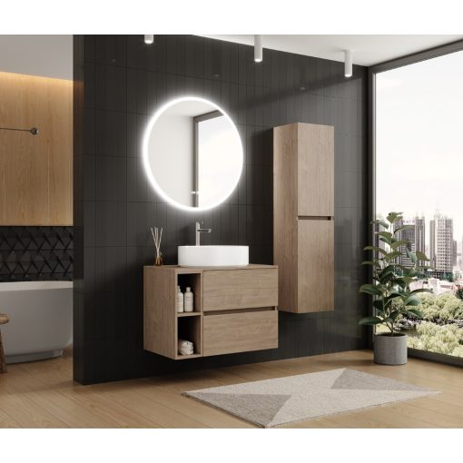 HD Zyra+ Oak 80/100 fali mosdószekrény oak mosdópulttal és kiegészítő oak fali modullal