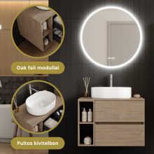 HD Zyra+ Oak 80/100 fali mosdószekrény oak mosdópulttal és kiegészítő oak fali modullal