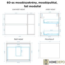 HD Zyra+ Oak 80/100 fali mosdószekrény oak mosdópulttal és kiegészítő oak fali modullal