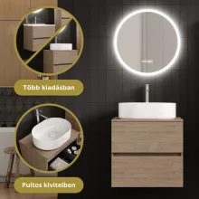 HD Zyra Pro Oak 60 komplett fürdőszoba bútor fali push-to-open mosdószekrénnyel, tölgyfa színű mosdópulttal és tükörrel