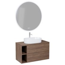 HD Zyra Pro+ Oak 80 komplett fürdőszoba bútor fali push-to-open mosdószekrénnyel, oak mosdópulttal, kiegészítő oak fali modullal és tükörrel