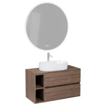 HD Zyra+ Oak 80/100 komplett fürdőszoba bútor fali mosdószekrénnyel, oak mosdópulttal, kiegészítő oak fali modullal és tükörrel