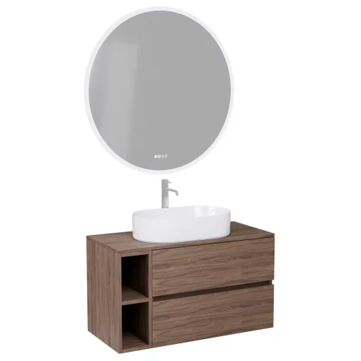 HD Zyra+ Oak 80/100 komplett fürdőszoba bútor fali mosdószekrénnyel, oak mosdópulttal, kiegészítő oak fali modullal és tükörrel