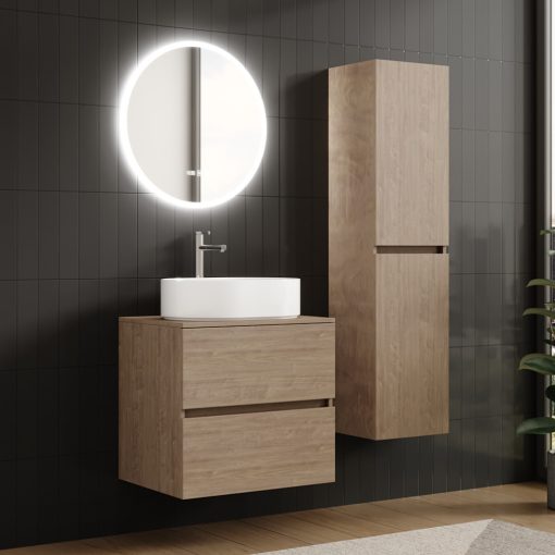 HD Zyra Oak 60/80/100/120 komplett fürdőszoba bútor fali mosdószekrénnyel, tölgyfa színű mosdópulttal és tükörrel