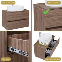 HD Zyra Oak 60/80/100/120 komplett fürdőszoba bútor fali mosdószekrénnyel, tölgyfa színű mosdópulttal és tükörrel