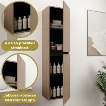 HD Zyra Pro Oak 60 komplett fürdőszoba bútor szett fali push-to-open mosdószekrénnyel, tölgyfa színű mosdópulttal, tükörrel és magasszekrénnyel