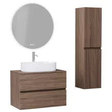 HD Zyra Oak 60/80/100/120 komplett fürdőszoba bútor szett fali mosdószekrénnyel, tölgyfa színű mosdópulttal, tükörrel és magasszekrénnyel