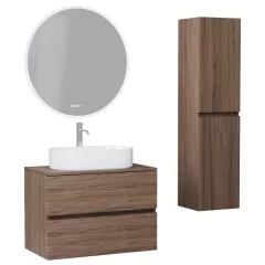   HD Zyra Oak 60/80/100/120 komplett fürdőszoba bútor szett fali mosdószekrénnyel, tölgyfa színű mosdópulttal, tükörrel és magasszekrénnyel