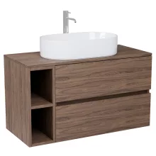 HD Zyra+ Oak 80/100 komplett fürdőszoba bútor szett fali mosdószekrénnyel, oak mosdópulttal, kiegészítő oak fali modullal, tükörrel és magasszekrénnyel