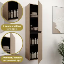 HD Zyra+ Oak 80/100 komplett fürdőszoba bútor szett fali mosdószekrénnyel, oak mosdópulttal, kiegészítő oak fali modullal, tükörrel és magasszekrénnyel