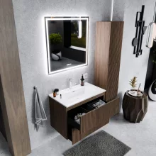 HD Ravello Pro Oak 60 fali mosdószekrény, push-to-open mechanizmussal, fényes fehér slim mosdóval