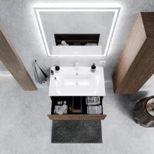HD Ravello Pro Oak 60 fali mosdószekrény, push-to-open mechanizmussal, fényes fehér slim mosdóval