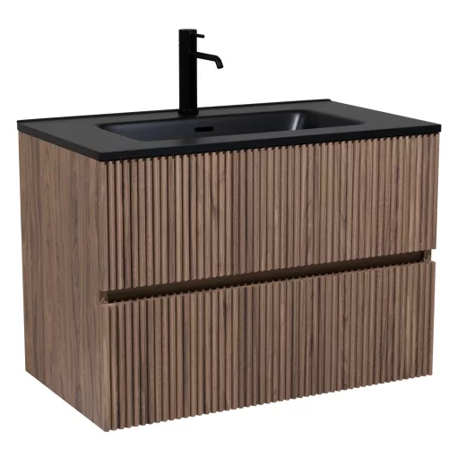 HD Torino Oak 60 fali mosdószekrény matt fekete slim mosdóval