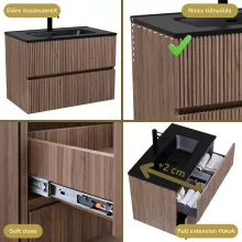HD Torino Oak 60 komplett fürdőszoba bútor fali mosdószekrénnyel, matt fekete slim mosdóval és tükörrel