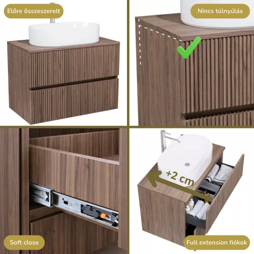 HD Turin Oak 60/80 fali mosdószekrény tölgyfa színű mosdópulttal