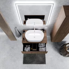 HD Turin Oak 60/80 komplett fürdőszoba bútor fali mosdószekrénnyel, tölgyfa színű mosdópulttal és tükörrel