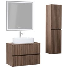 HD Turin Oak 60/80 komplett fürdőszoba bútor szett fali mosdószekrénnyel, tölgyfa színű mosdópulttal, tükörrel és magasszekrénnyel
