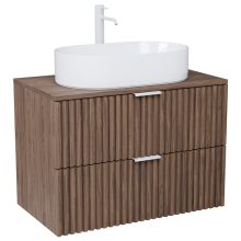 HD Rapallo Oak 60 komplett fürdőszoba bútor fali mosdószekrénnyel, matt fehér fogantyúkkal, oak mosdópulttal és tükörrel