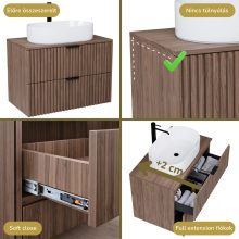 HD Rapallo Oak 60/80 komplett fürdőszoba bútor fali mosdószekrénnyel, matt fekete fogantyúkkal, oak mosdópulttal és tükörrel