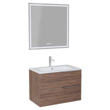 HD Cremona Oak 60 komplett fürdőszoba bútor fali mosdószekrénnyel, fényes króm fogantyúkkal, fényes fehér slim mosdóval és tükörrel