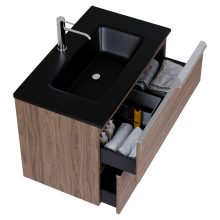 HD Cremona Oak 60 fali mosdószekrény fényes króm fogantyúkkal és matt fekete slim mosdóval