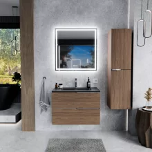 HD Cremona Oak 60 fali mosdószekrény fényes króm fogantyúkkal és matt fekete slim mosdóval