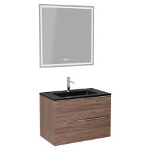 HD Cremona Oak 60 komplett fürdőszoba bútor fali mosdószekrénnyel, fényes króm fogantyúkkal, matt fekete slim mosdóval és tükörrel